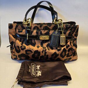 Coach Chelsea Leopard Print Satin Satchel Handbag Charms Dust Bag